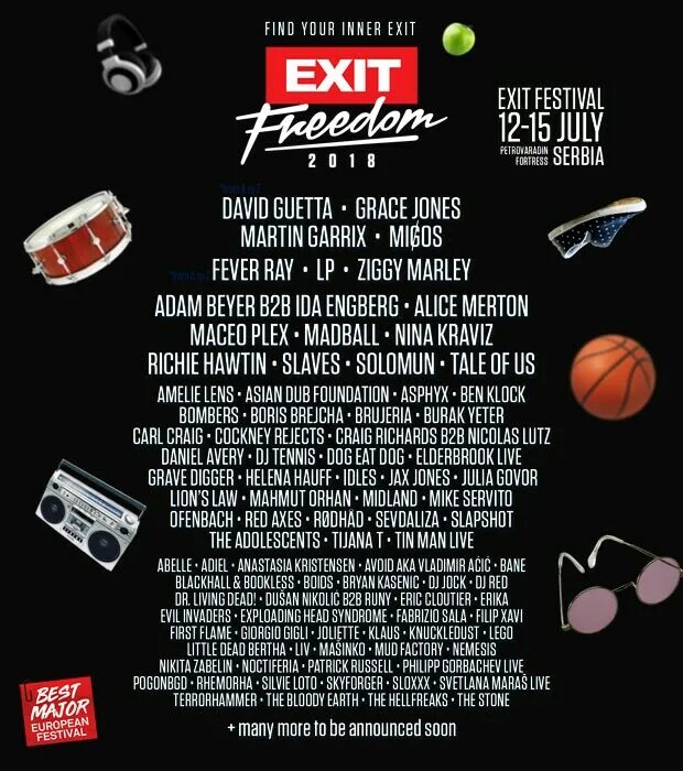Exit festival 2025. Exit festival 2025 line up. exit festival 2018 line up. exit festival 2025 full lineup. exit festival logo.