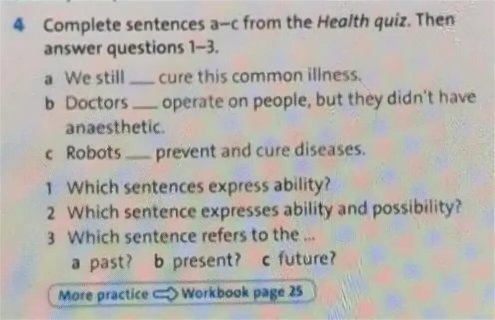 Complete sentences a-c from the Health Quiz ответы. Answer the questions in complete sentences