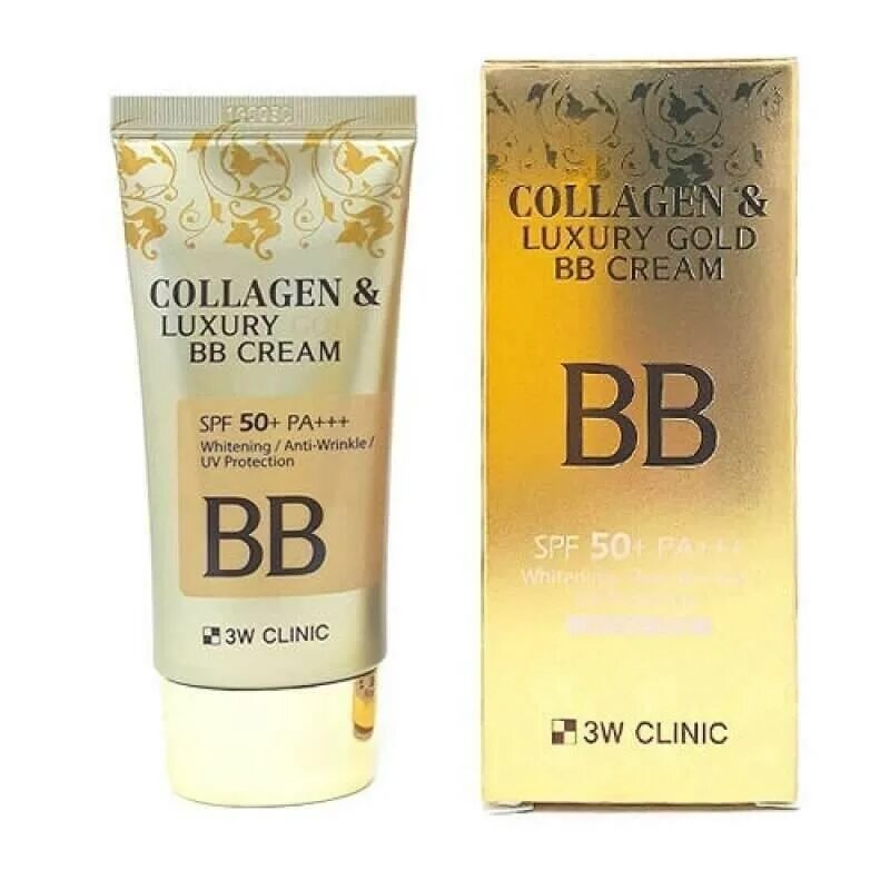 Вв коллаген. 3w Clinic Luxury Gold BB Cream spf50+ pa+++ (50ml). Тональный крем ВВ Luxury Cold 3w Clinic. 3w Clinic Collagen Luxury Gold. BB крем Collagen Luxury Gold Cream SPF 50.