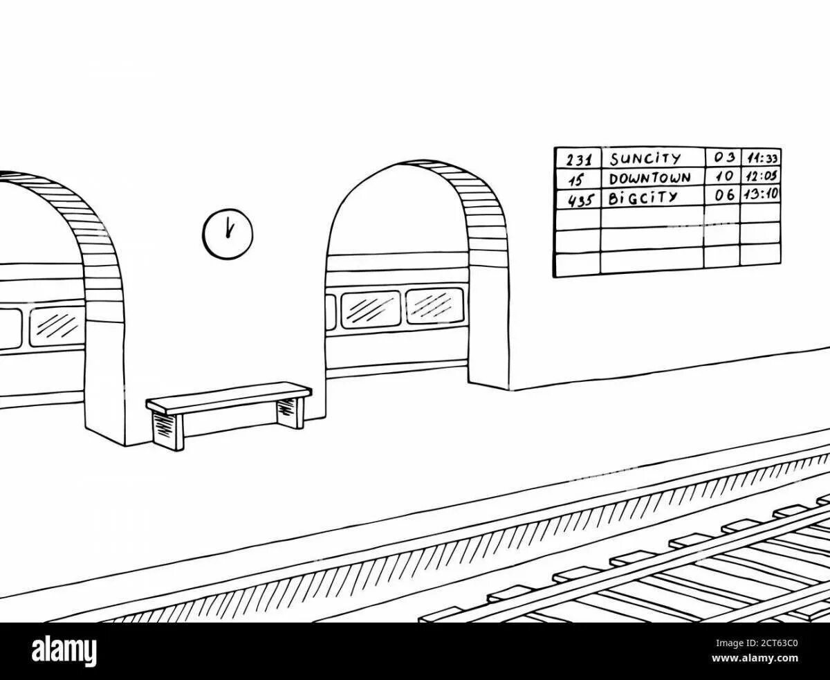 Задания 1 5 метро. Железнодорожный вокзал раскраска для детей. Раскраска станция метро. Метро раскраска для детей. Эскизы станций метро.