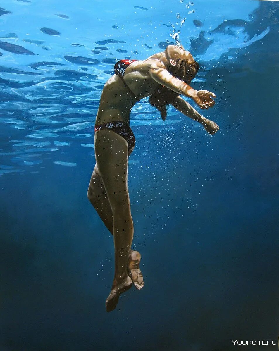 В воде ныряет в реку. Реалистическая живопись Eric Zener.