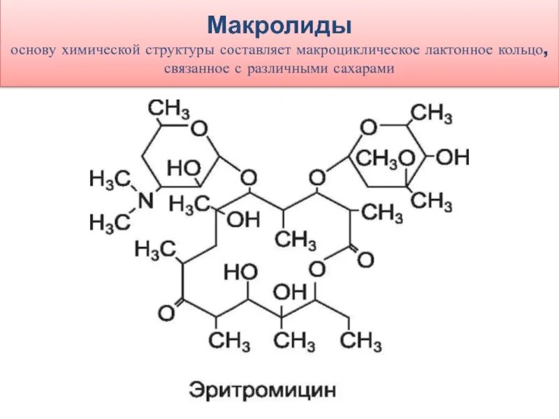 Эритромицин группа антибиотиков. Эритромицин химическая структура. Макролиды лактонное кольцо. Макроциклическое лактонное кольцо. Макролиды антибиотики формула.