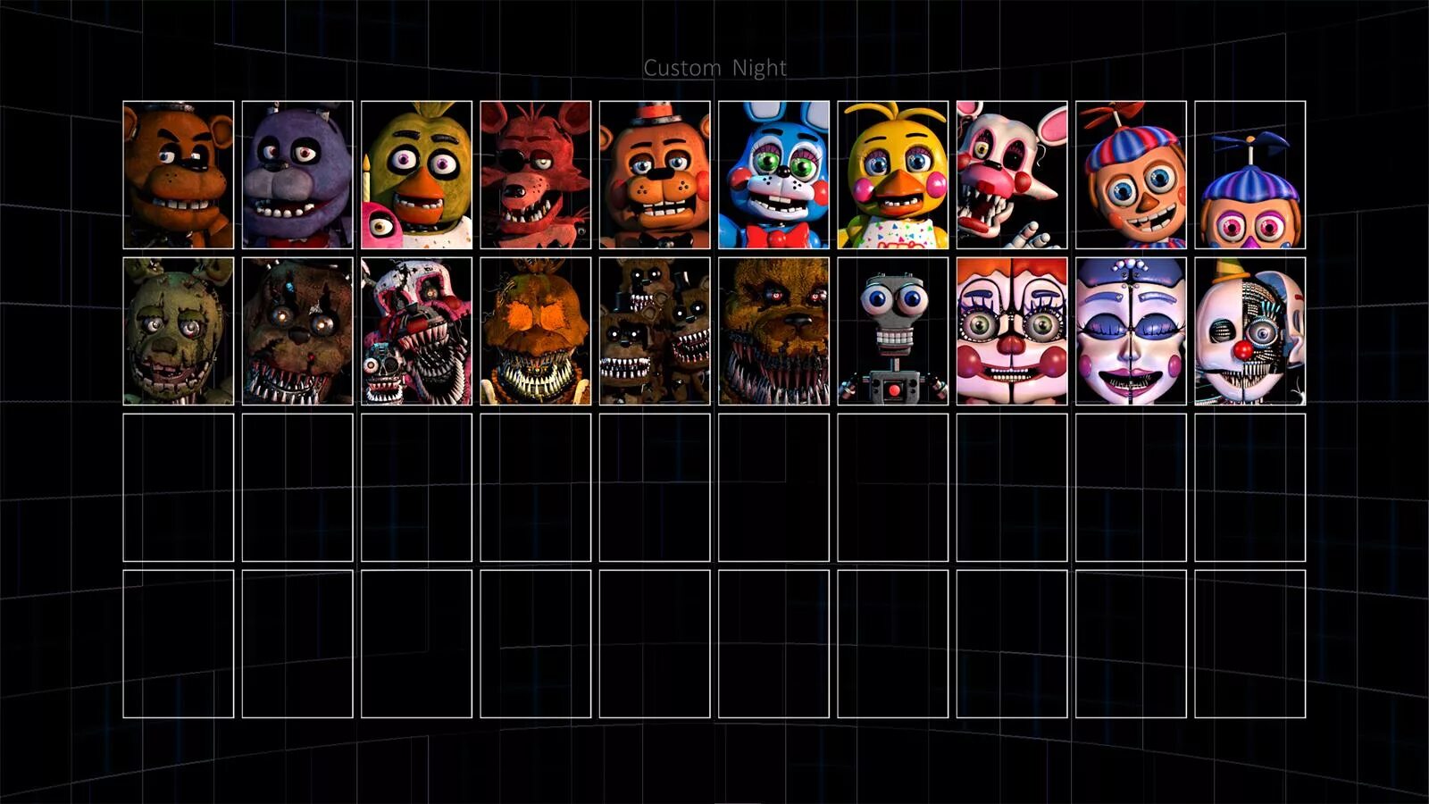 Все аниматроники фнаф 7. Ultimate Custom Night АНИМАТРОНИКИ. Фредди ультимейт кастом Найт. Фредди из Ultimate Custom Night. ФНАФ 7 ультимейт кастом Найт АНИМАТРОНИКИ.