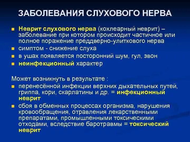 Поражение слухового нерва. Слуховой нерв симптомы поражения неврология. Больным с невритом слухового нерва противопоказан препарат. Невритслуховогонерава. Кохлеарный неврит.