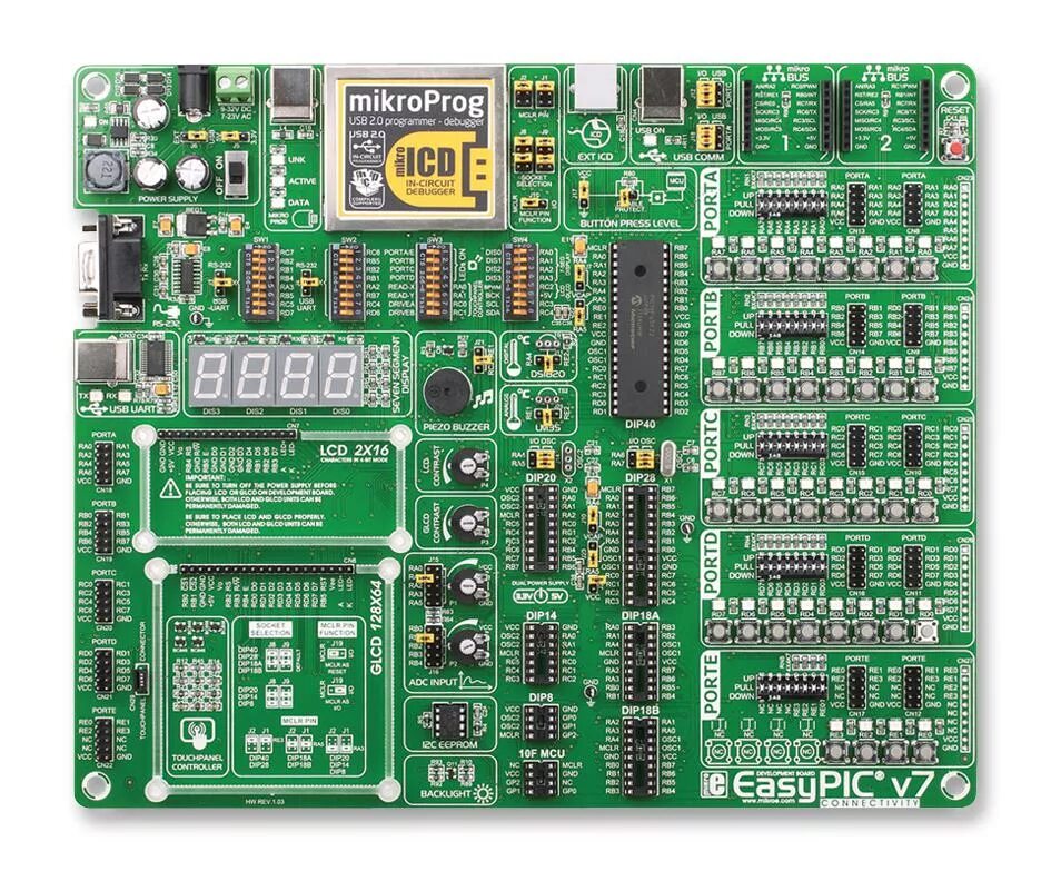 EASYAVR v7. Микроконтроллер AVR Dip-14. MIKROE easypic. Плата микроконтроллера.