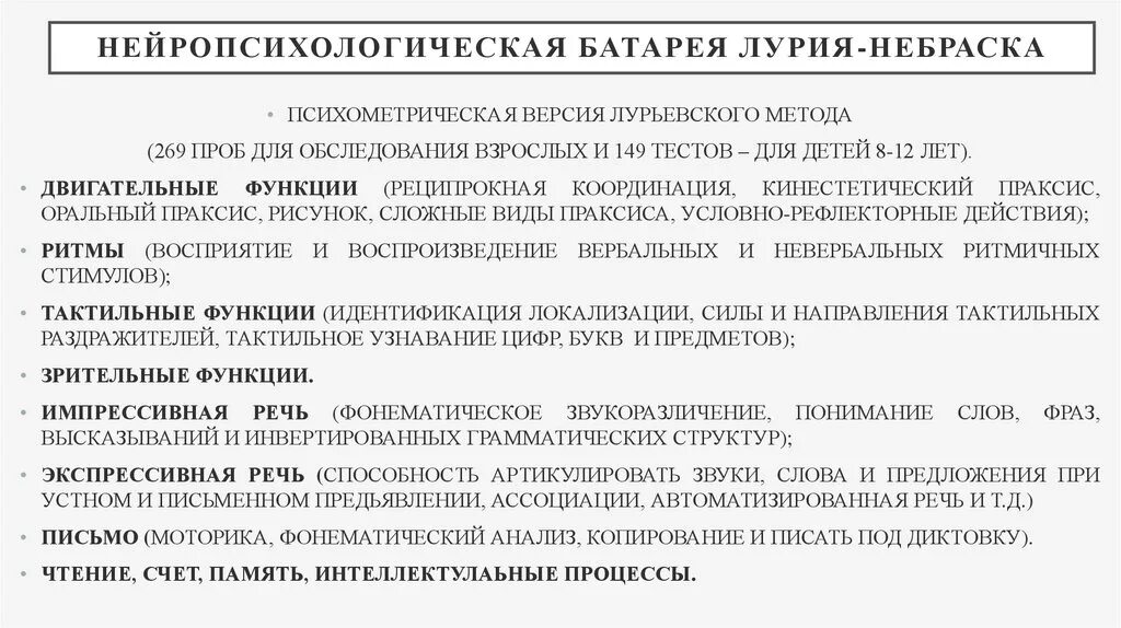 Тест лурия слова. Батарея Лурия. Нейропсихологическая батарея Лурия Небраска. Луриевская батарея нейропсихологической диагностики. Батарея тестов Лурия.