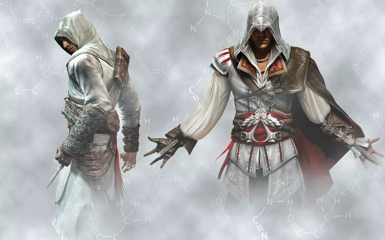 Assassin s мираж. Альтаир и Эцио. Ассасин Крид Альтаир. Альтаир против Эцио. Assassin's Creed Ezio Altair.