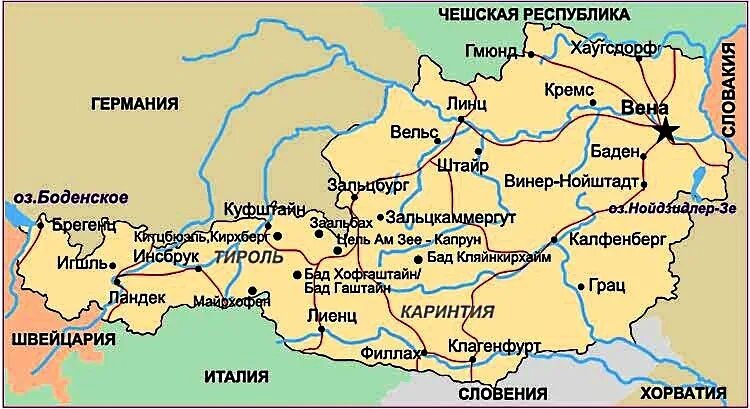 карта австрии на русском языке с городами. географическая карта австрии. австрия и германия на карте. подробная карта австрии. полезные ископаемые австрии карта.