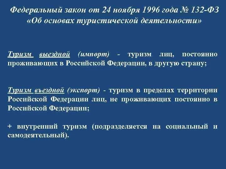 Изменения в законе о туристской деятельности. ФЗ О туристской деятельности. ФЗ-132 об основах туристской деятельности. Закон РФ об основах туристской деятельности в РФ. ФЗ от 24 ноября 1996 года 132 ФЗ об основах туристической деятельности в РФ.