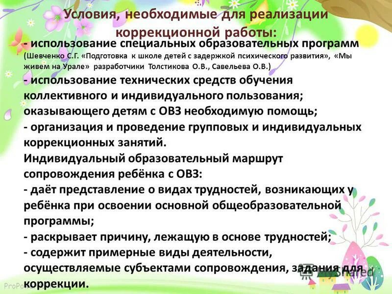 Коррекционная программа. Условия реализации коррекционной программы. Условия реализации коррекционной программы. Условия для осуществления коррекционной работы. Упражнения коррекционной направленности.