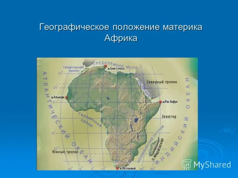 Почему важно знать географическое положение материка. Физико географическое положение африки. фгп материка африка.