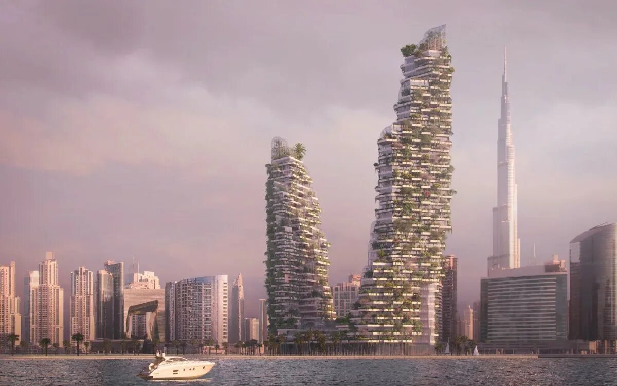 Небоскреб в оаэ. Дубай небоскребы. вертикальный лес stefano boeri architetti в дубае. stefano boeri архитектор. самые необычные небоскребы.
