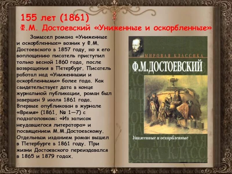 Федор достоевский униженные и оскорбленные (1861 г. Униженные и оскорбленные персонажи. М. Краткое содержание книги униженные и оскорбленные. Достоевский униженные и оскорбленные книга первое издание.
