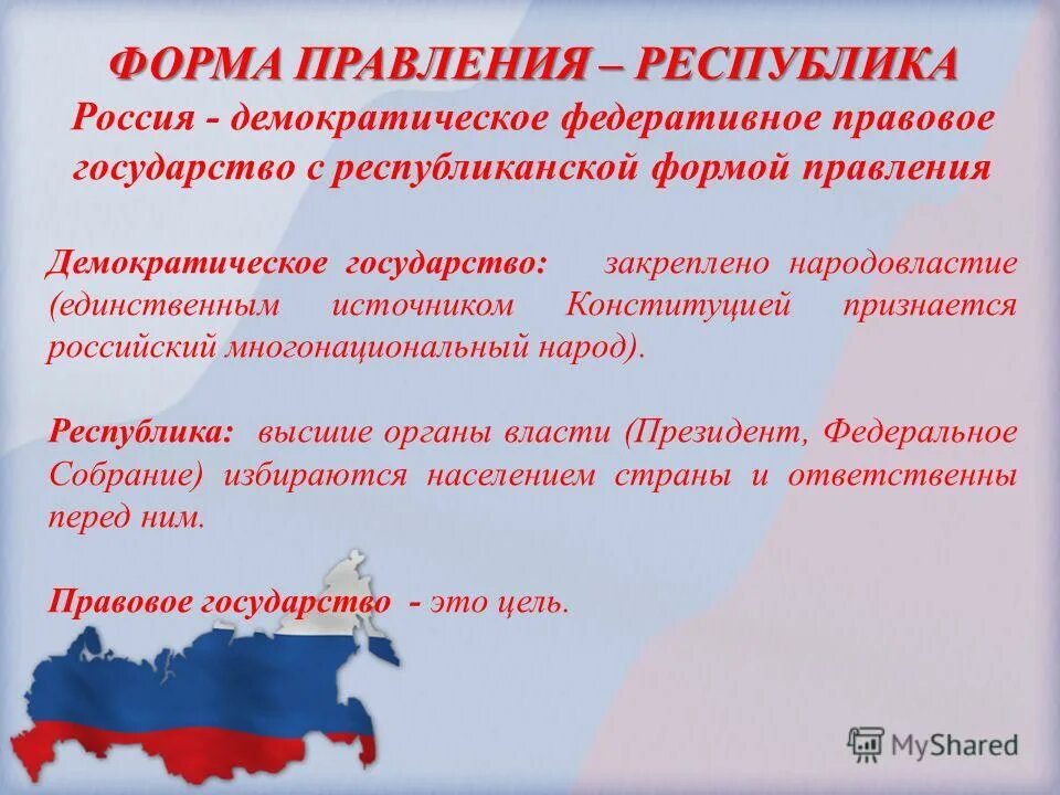 Признаки федераций в конституции россии. Республиканская форма правления. Республика форма правления РФ. Республиканская форма правления ha. Россич форма правления.