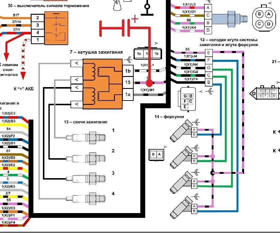 Распиновка клапанов ваз 2114 8. Модуль зажигания Калина 2 схема. Калина 8 клапанная схема проводки форсунки.