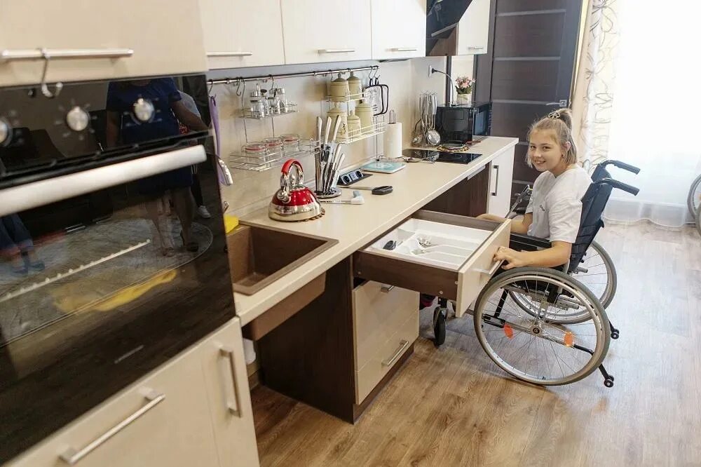 Покупка жилья инвалидам. Квартира для инвалида. Тренировочная квартира для инвалидов. Кухня для людей с ограниченными возможностями. Учебная квартира для инвалидов.