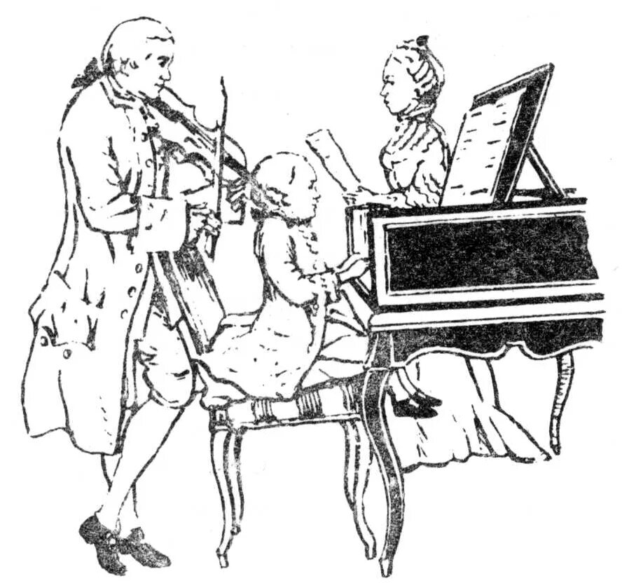 Концерт моцарт клавесин. Клавесинист Моцарт. Моцарт иллюстрации. Моцарт зарисовки. Иллюстрация к произведению Моцарта.