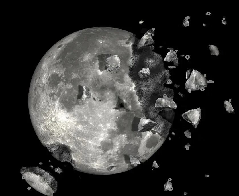 Разрушенная Луна. Разбитая Луна. Разбитая Планета. Расколотая Луна.