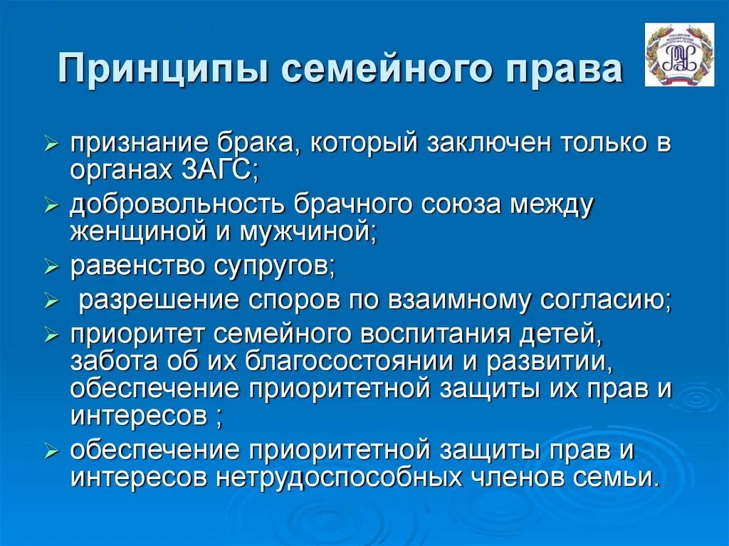 Принцип признан. Принцепы симейного право.