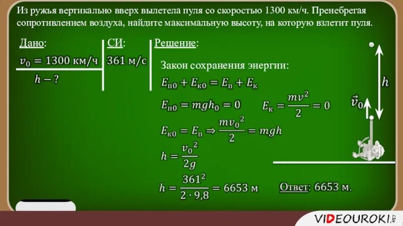 Стрела выпущенная вертикально вверх со скоростью