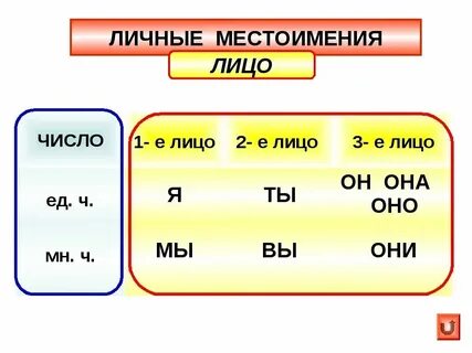 Личные местоимения в русском языке лица
