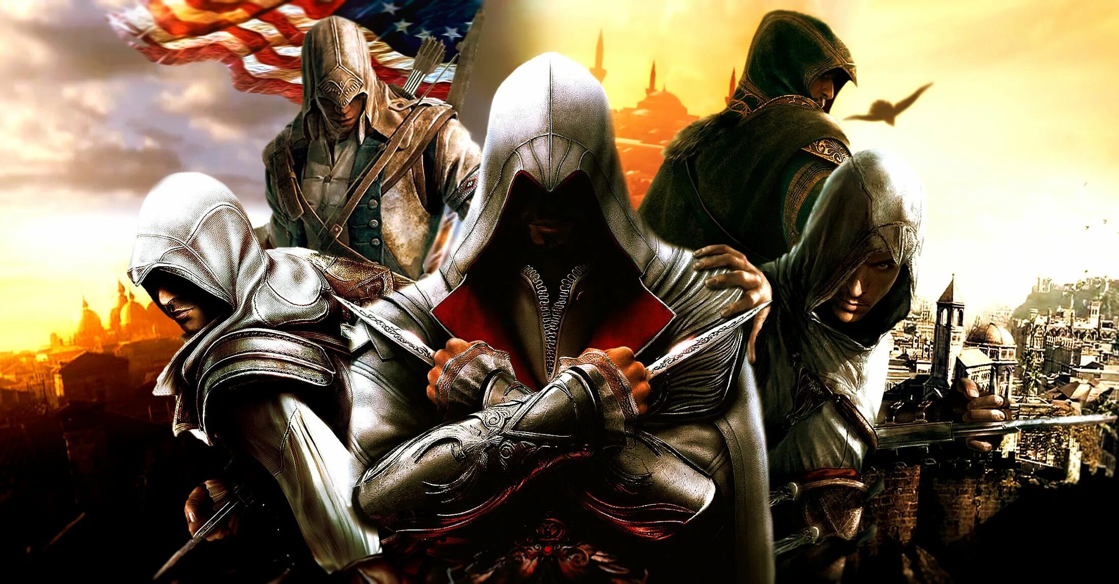 Assassin s на пк. Assassins creed эцио альтаир коннор. альтаир и эцио. альтаир против эцио. ассасин крид 1.