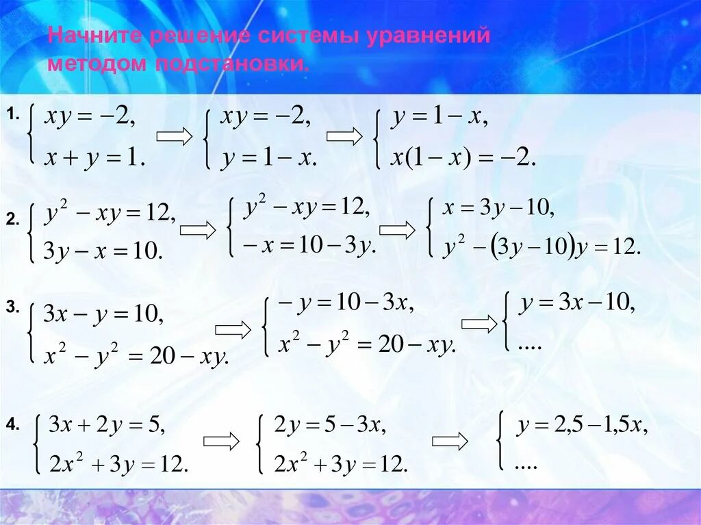 Method 9 method. Решение систем уравнений методом подстановки. Решите систему уравнений методом подстановки. Метод подстановки в системе уравнений. Система уравнений способ подстановки.