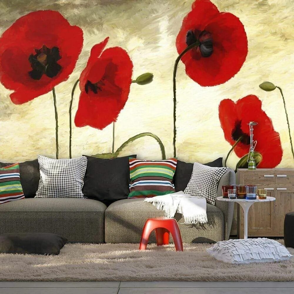 Маки на обоях фото Pipacs poszter, fotótapéta (256 x 184 cm)  Wall coverings, Decor