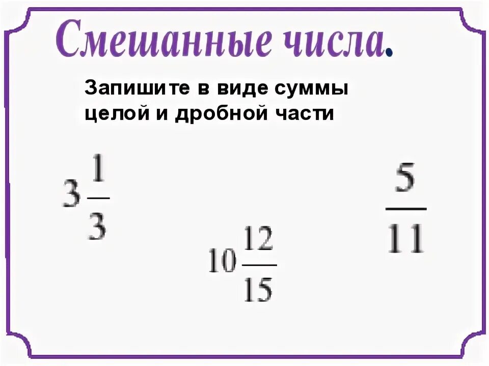 Смешанные числа конспект урока. Смешанные числа конспект урока