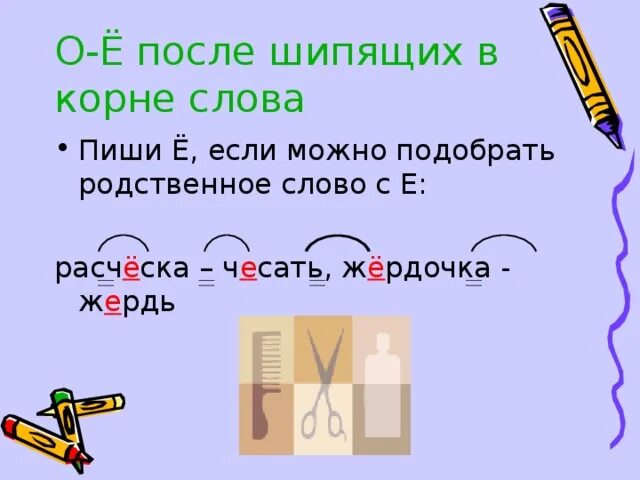 Как писать щетка. Щетка правило написания е. О-Ё после шипящих в корне. Правописание о ё после шипящих и ц.