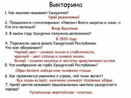 Вопросы по удмуртской республике