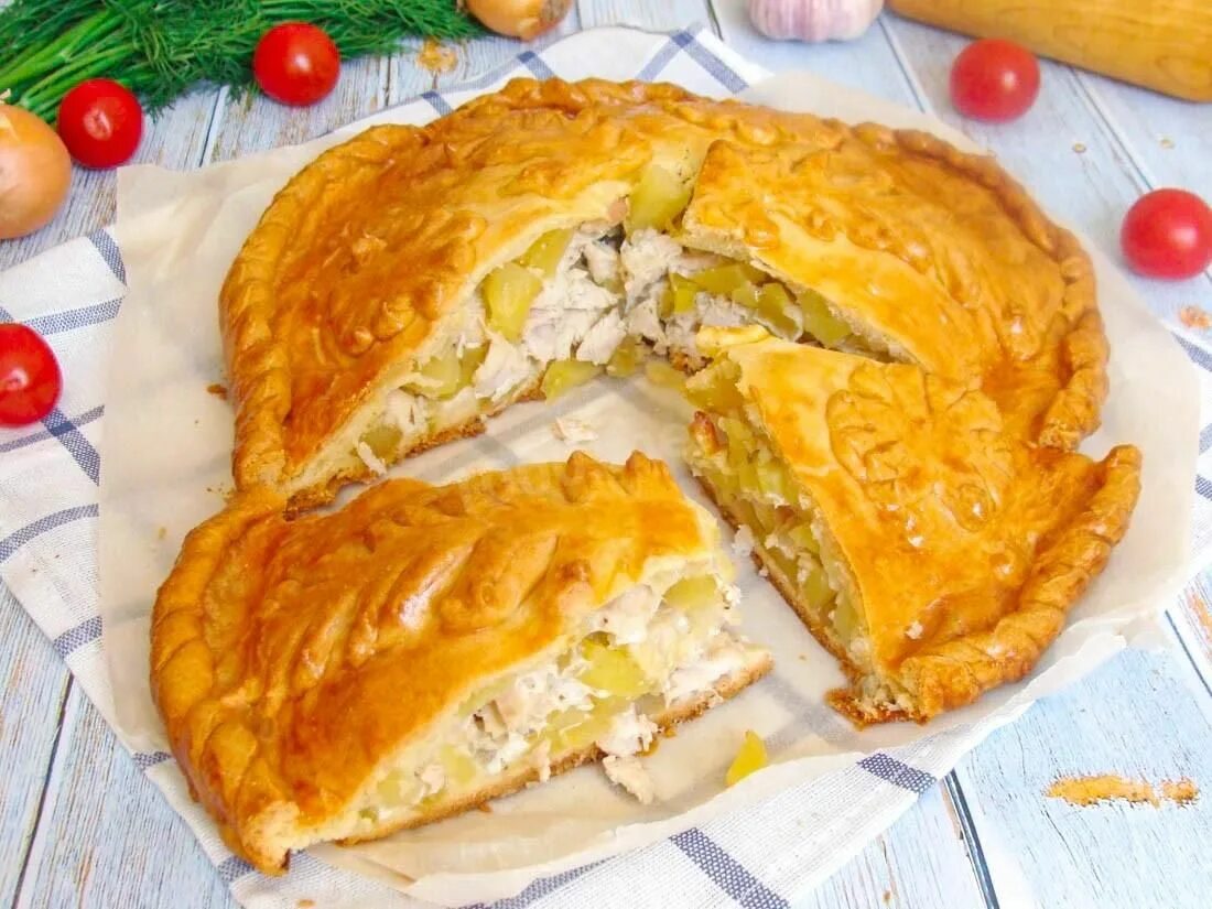 Курник с курицей и картошкой в духовке
