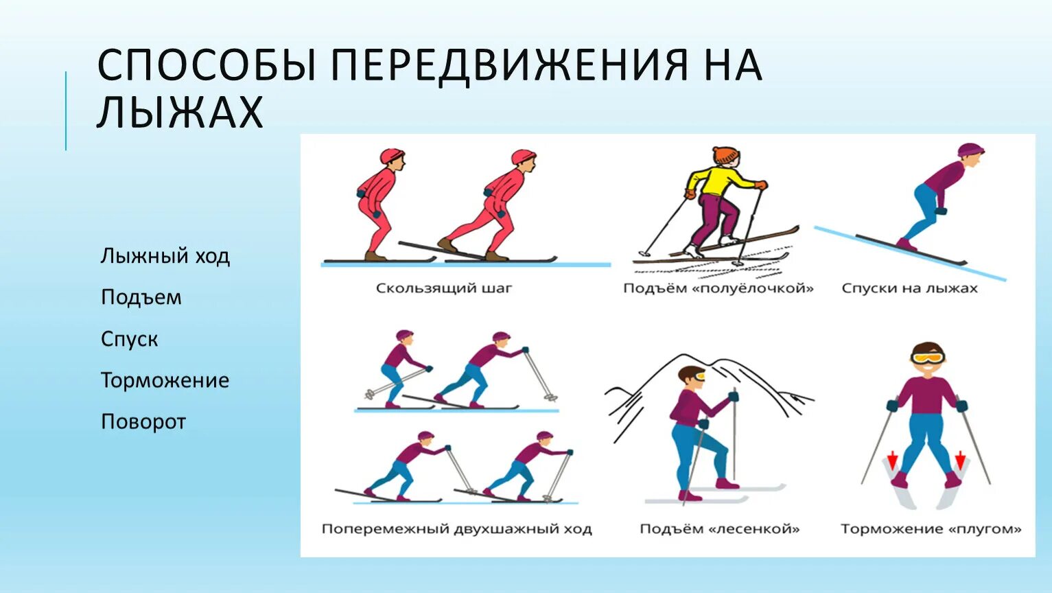 Способы передвижения на лыжах. Основные техники передвижения на лыжах. Способы перемещения на лыжах. Лыжная подготовка. При передвижении на лыжах применяют