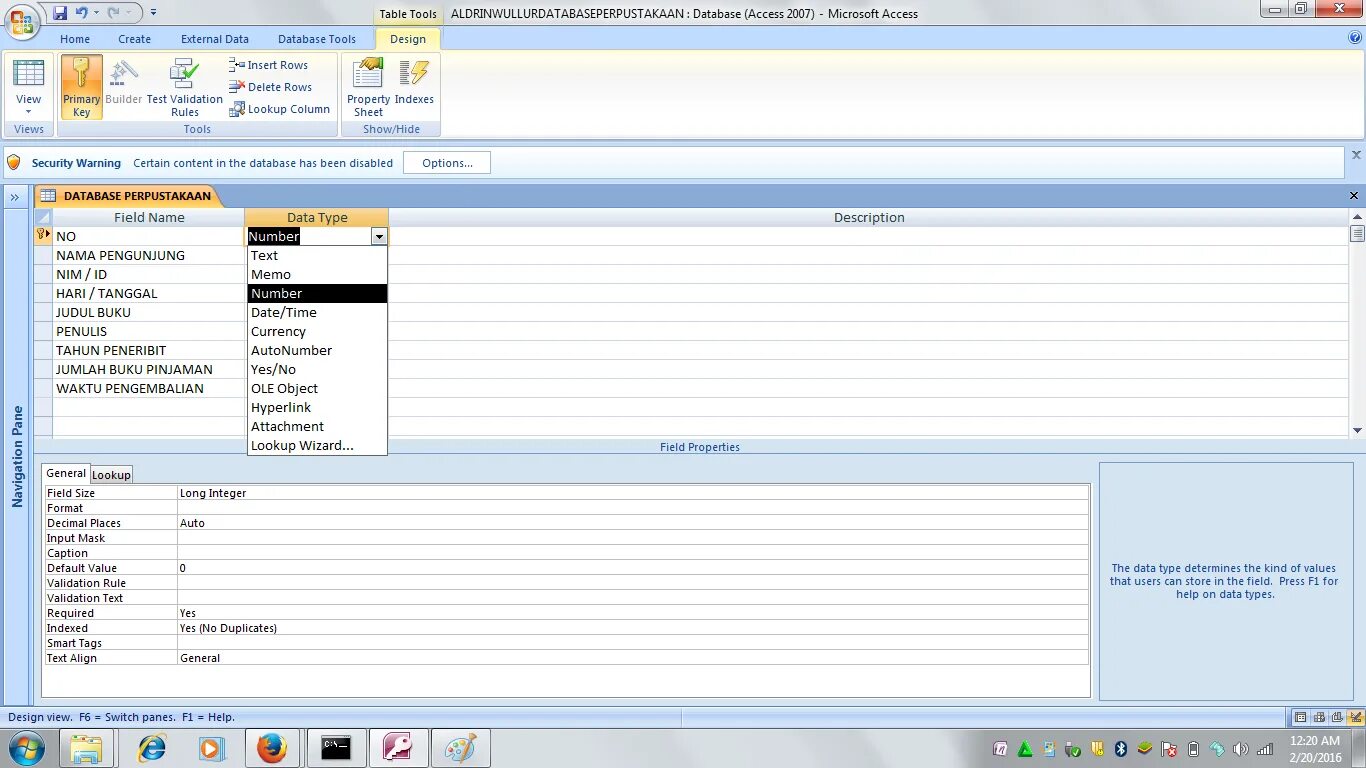 Access type offline. MS access data Types.