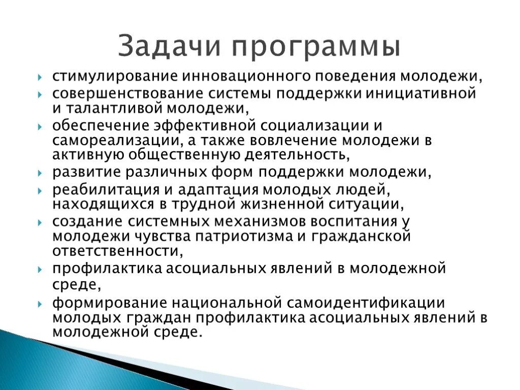 Цели и задачи молодежи. Программы молодежной политики. Государственные программы поддержки молодежи. Цель молодежной политики РФ.