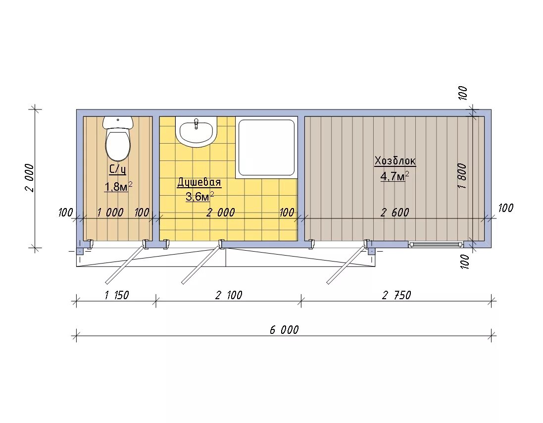 Хозблок для дачи размеры. Хозблок 5х2 чертеж. Чертеж бытовки 4х2. Дачная бытовка 6х2,3м с туалетом и душем. Чертеж бытовки 6х2.3.