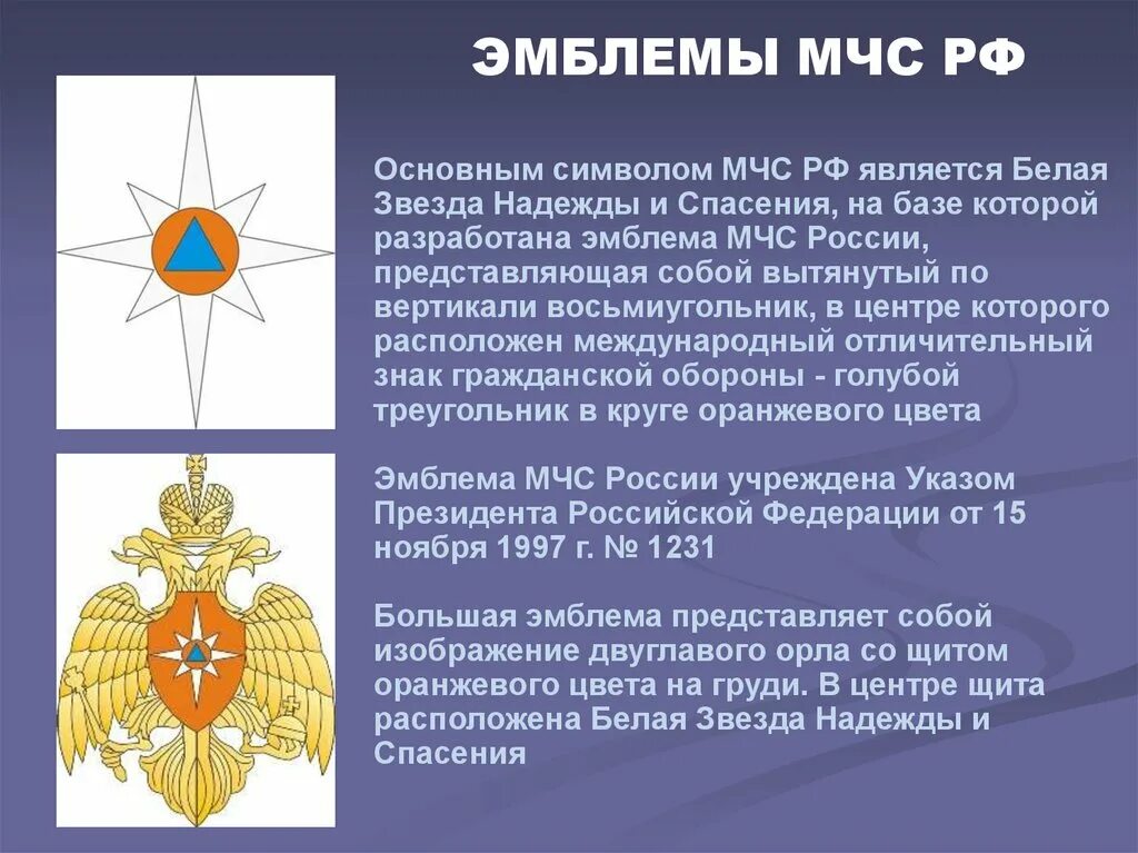 Описание эмблемы МЧС России. Белая звезда надежды и спасения МЧС России.