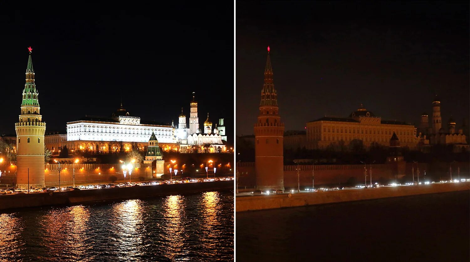 Час земли почему. Достопримечательности в час земли. час земли до и после. час земли затемненных зданий. кремлёвская набережная до и после.