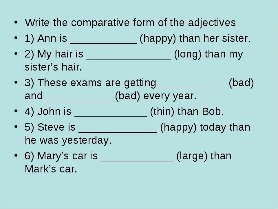 Write 3 forms of adjectives