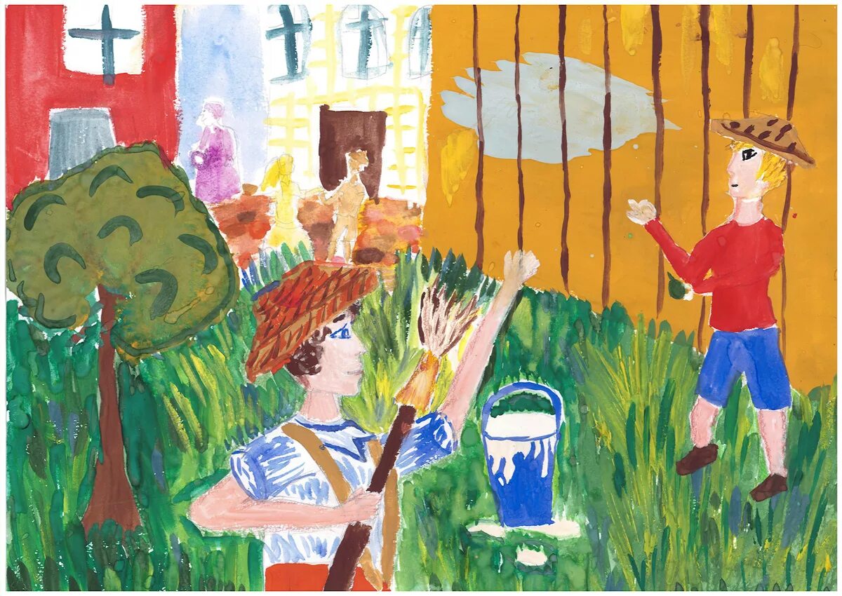 Детские рисунки на заборе. Рисунок на тему том Сойер. Том Сойер рисунки детей. Рисунок к тому Сойеру.