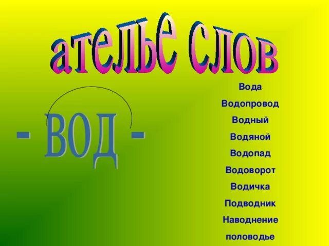 Слова с корнем вод. Однокореннвесдова вода. Однокоренные слова ВОА. Однокоренныйслова вода. Слово концы в воду