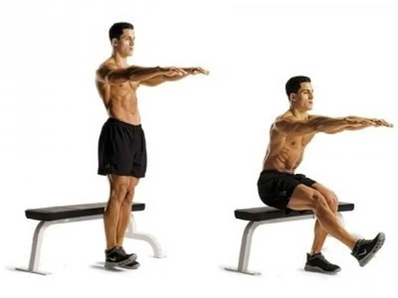 Присед на лавку. Присед на скамье. Ягодичный мостик от скамьи. Болгарские сплит-приседания. Болгарский сплит-присед техника.