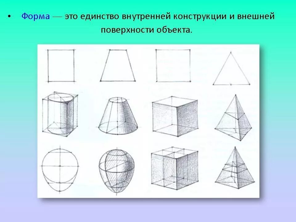 Размер предметов и пространство. Перспектива плоских предметов и геометрических тел. зарисовки геометрических фигур. трехмерные геометрические фигуры. перспектива геометрических тел.