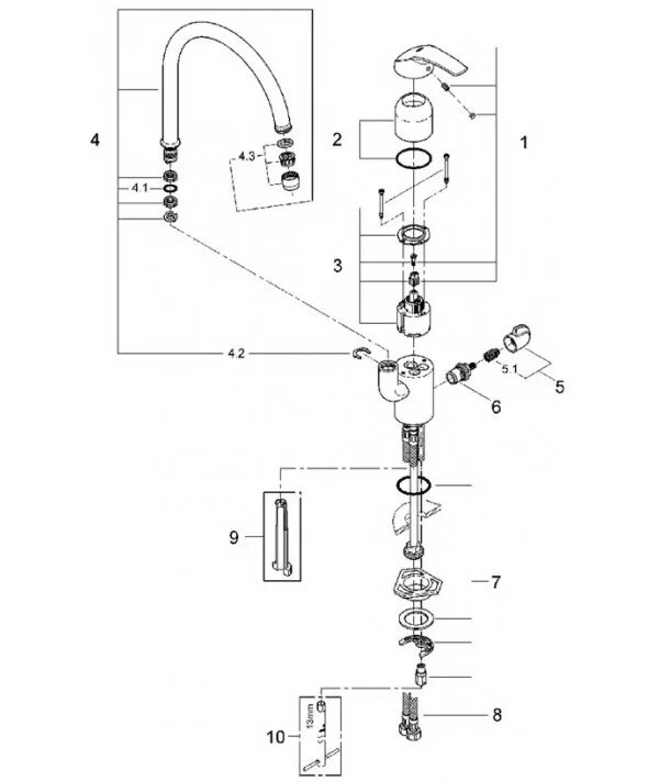 Ремонт смесителя с поворотным изливом. 33490 Смеситель однорычажный для мойки. Схема разобрать смеситель Грое. Смеситель для кухни (мойки) Grohe start 30307000, рычажный схема подключения. Смеситель Grohe start для кухни схема сборки.