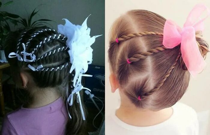 Красивые прически на 1 сентября для девочек. Прическа на 1 сентября. Прически с ленточками для девочек. Причёски для девочек на 1 сентября 1. Что сделать на 1 сентября на голове.