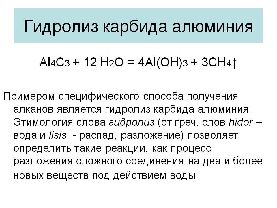 Взаимодействие карбида алюминия с водой