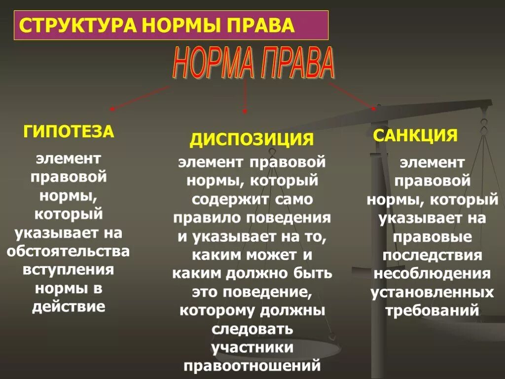 Санкции применяющиеся за нарушение правовых норм. Структура правовой нормы. Элементы правовой нормы.