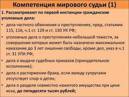 Дела рассматриваемые мировыми судьями в первой инстанции