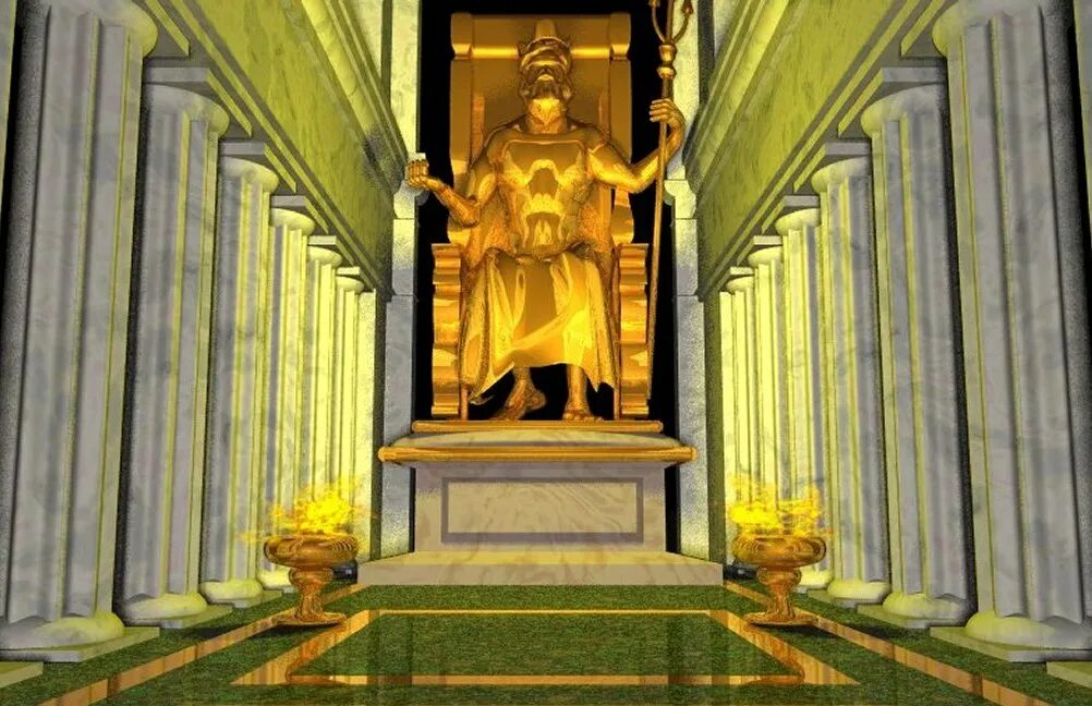 Скульптура Фидия Зевс Олимпийский. Чудо света статуя Зевса в Олимпии. Храм Зевса в Олимпии Фидий. 3. Статуя Зевса в Олимпии.