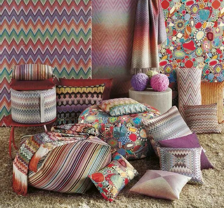 Home fabrics. Ткань миссони. missoni home. стиль миссони в интерьере.